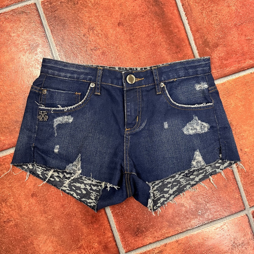 John John Blue Distressed Raw Hem Denim CutOff Shorts Size USA 26